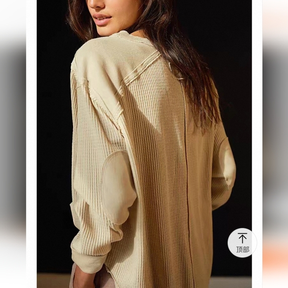 NEW Free People V-Neck Beige Sweater Size M & L - Picture 2 of 13